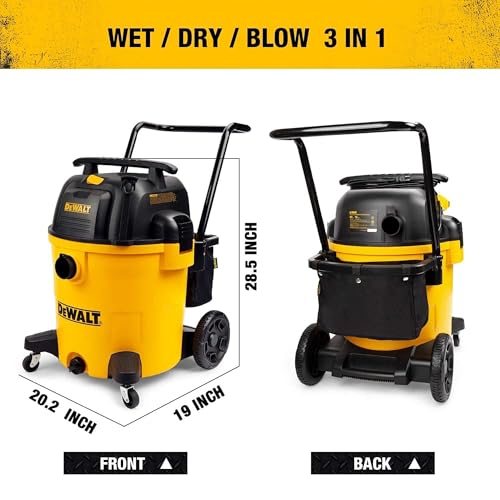DEWALT DXV16PA 16 Gallon Poly Wet/Dry Vac/Acc, 6.5HP Shop Vacuum Wet/Dry for Jobsite/Workshop, Yellow