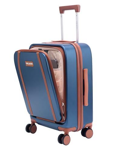 Image of FUR JADEN The Wayfarer 55cm Cabin TechPro Polycarbonate Suitcase I USB-C Charging Port I Laptop Compartment I 8 Silent Shock Absorbing Wheel I TSA Lock I Aviation Grade Trolley (Cobalt Navy, TechPro)