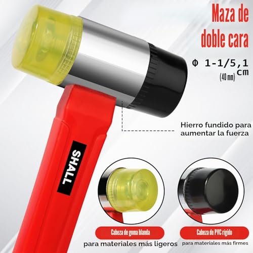 Miniatura 4 de Shall Juego De Martillos De Goma De 2 Piezas, Mazo De Goma De 16 Oz Y Mazo Suave De Doble Cara De 40 Mm, Mango De Fibra De Vidrio A Prueba De Golpes Con Agarre Acolchado