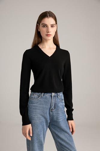 State Cashmere Women’s Essential V-Neck Sweater 100% Pure Cashmere Classic Long Sleeve Pullover4