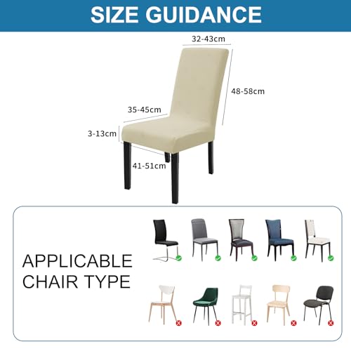 Housse de Chaise Salle à Manger Extensible Universelle Beige Lavable 4 Pcs - 8