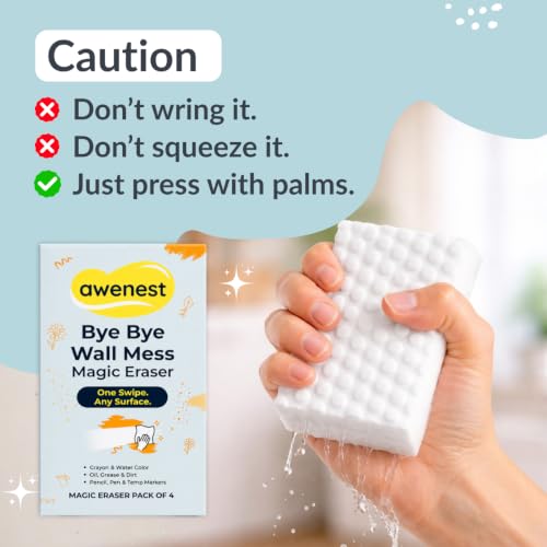 Image of awenest Magic Eraser Cleaning Sponge- Pack of 4 | Chemical-Free, Multi-Purpose Wall & Stain Remover | Super Scrub for Kitchen, Bathroom, Walls, Shoes & More - Tough on Stains, Gentle on Surfaces