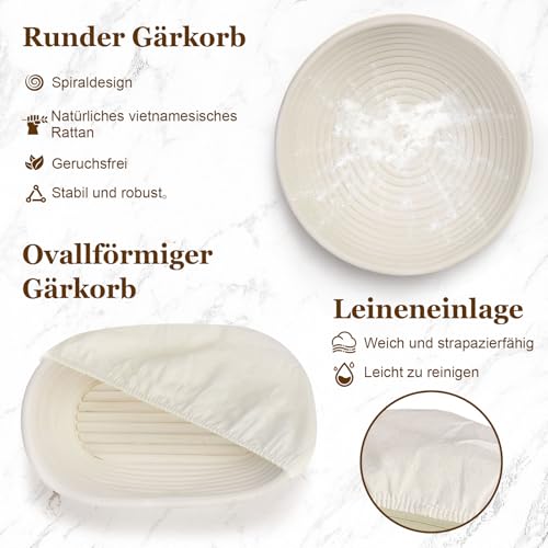 SHANNA GäRköRbchen, GäRkorb 15 Teilig, Sauerteig Starter Set, Brot Backen, GäRköRbchen Oval und Runde, Brot Backen ZubehöR… – Ansicht 3