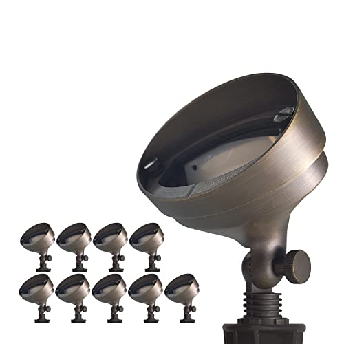 COLOER Die-cast Brass Landscape Wall Wash Lighting, 9-17 Volt Flood Lights Outdoor, Bronze LED Floodlight Fixture for Illuminating Signs, Walls and Plant Material(501B,10-Pack Without Bulb)