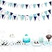 30 Ft Navy Silver Blue Party Decorations Pennant Banner Triangle Flag Royal Blue Silver Hanging Paper Bunting Garland for Birthday Baby Shower Wedding Ahoy Achor Nautical Pirate Theme Party Supplies