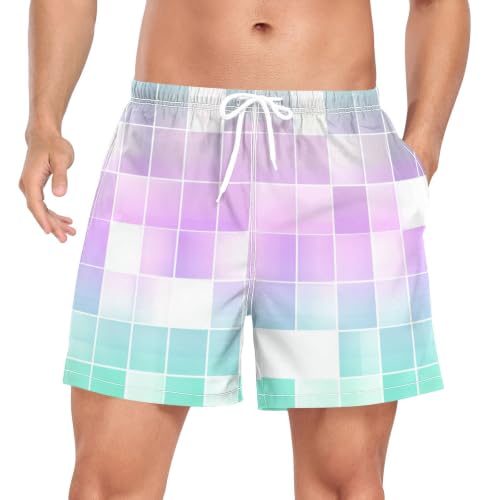 Pantalones cortos de natación para hombre de secado rápido con degradado morado y verde