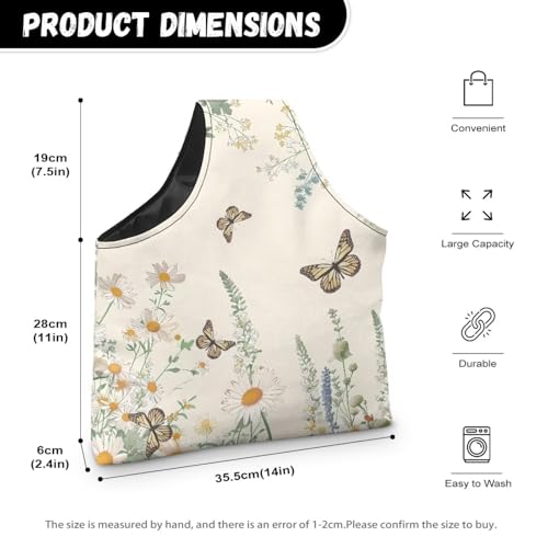 Image of ZUXONGSY Daisy Knitting Crochet Tote Bag Butterfly Knitting Yarn Storage Bag Organizer Lightweight Vintage Yarn Handbag with Holes for Crochet