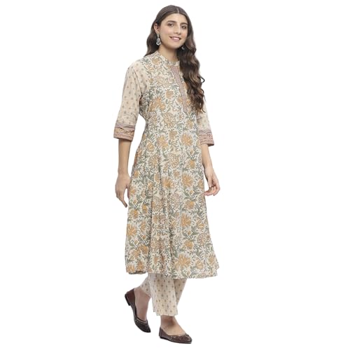 Image of BIBA Women Cotton A Line Printed Suit Set