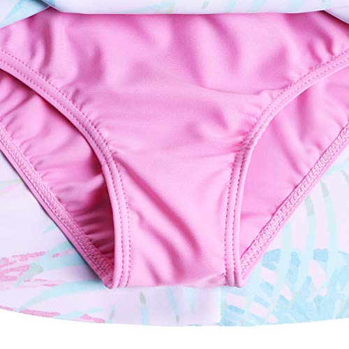 Image of BAOHULU Girls Two Piece Swimsuits Rash Guard Ruffle Bikini Skirt Short Sleeves Beach Dress Swimwear UPF 50+ 3-12Y