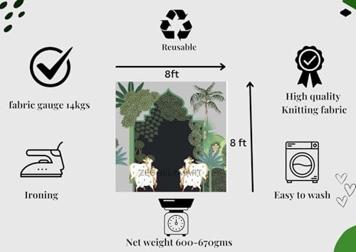 Image of Pichwai Cow Backdrop Cloth for Poja |Backdrops for Decorationss |Background Decorationss Cloth 8 /8 ft (Black picwai Cow (8 8 FT) bhogi Pallu decorationss Backdrop