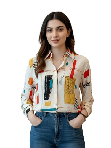 Image of Trendy Queen Women's Printed Straight Mandarin Neck Shirt for Women's | Tops for Woman Shirts | Shirt for Women Stylish Western (SD778 S)