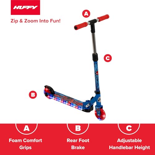 Image of Huffy Disney and Marvel Light Up Kids' Inline Scooters, Multiple Color Options, LED Lights, Ages 5+ Years Old, Adjustable Handlebar, Durable Steel Frame, Foldable, Girls /Boys, 2-Wheels