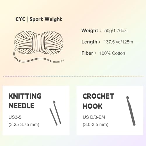 Image of Katech Pure Cotton Yarn for Crocheting & Knitting-6-Color of 137 Yards /1.76 oz Baby Cotton Yarn Sport Weight CYC #2-Soft & Breathable-Ideal for Dishcloths, Baby Clothes, Potholders(G)