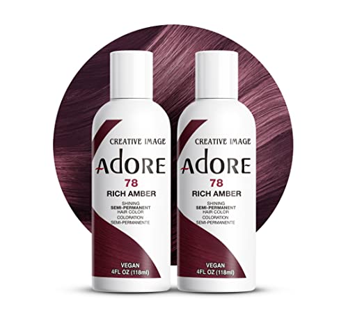 Adore Semi Permanent Hair Color (078 Rich Amber) | Vegan & Cruelty-Free Brown Hair Dye | No Ammonia, No Peroxide, No Alcohol | 4 Fl Oz Each (Pack of 2)