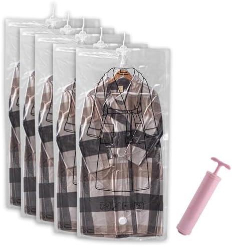 Space Saver Vacuum Storage Bags with Hand Pump - 5 Pack Double Zip Bags for Clothes, Coats, and Travel - Perfect for Closet Organization and Space Saving Solutions