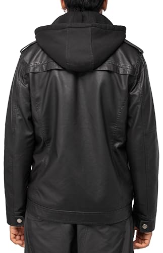 Image of X-Ray Men's Slim Fit Faux-Leather Moto Jacket with Removable Hood