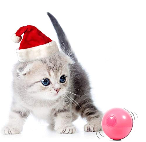 Smart Interactive Cat Toy - USB Rechargeable 360 Degree Self Rotating Ball Build-in Spinning Led Light, Automatic Rolling Pet Toy Stimulate Hunting Instinct for Your Kitty and Dogs, Red