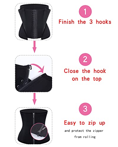 Ursexyly Women Waist Trainer Corset Zipper Hook Shapewear Double Control Body Shaper Tummy Control Waist Cincher (S, Black) #TOP4