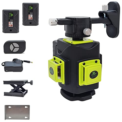 TOPWAY 3D Laser Level 12 Lines, 3 X 360 Degree Green Cross Line Self-Leveling Tiling Floor Laser Tool Fine Tuning, for Indoor and Outdoor, 2 X Batteries Included 311521