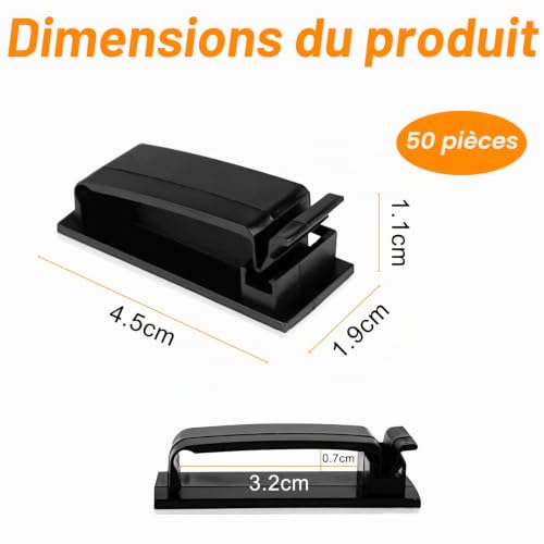 Zencantorous 50 Pièces Clips Cables Adhésifs, Clips de Câble Adhésifs – vue 2