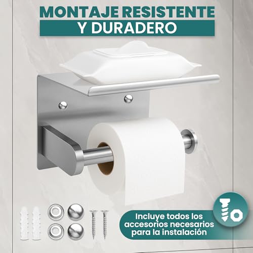 Set de 9 accesorios de baño de acero cepillado sin taladro con toallero y portarrollos 8