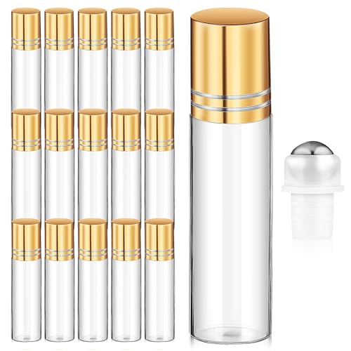 INOOMP Botellas Roll-on para Aceites Esenciales 10 Ml, Set de 15 Piezas de Envases Rellenables Bola Rodante, Frascos Vacíos Portátiles para Perfumes y Aromaterapia, Seguros Prueba
