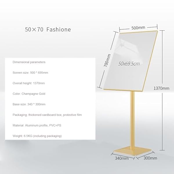 Bordstandaard Posterstandaard, zwaar uitgevoerd voetstuk Bordhouder Vloerstandaard, aluminium frame vloerstaand 50 * 70 cm C
