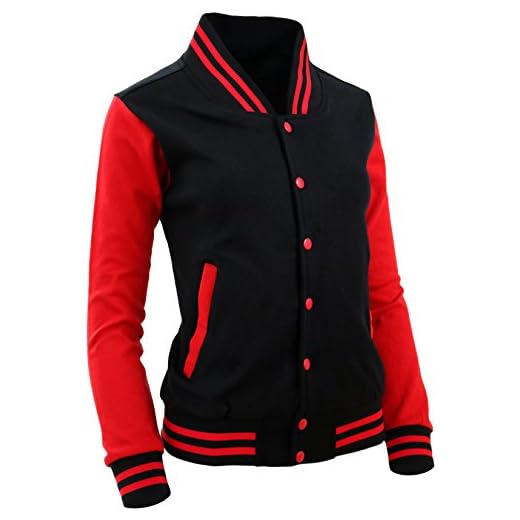 The-Tops Women's Baseball Jacket Varsity Cotton Letterman Jackets Black-Red-M