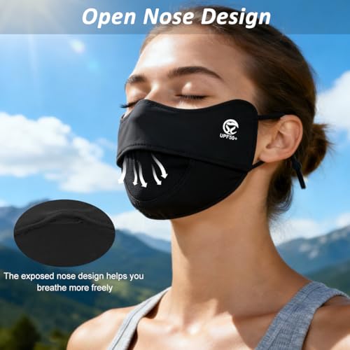Image of SANNIDHI Face Cover Mask for Women UPT 50+ Protection Summer Driving Face Mask with Adjustable Ear Loops Mesh Breathable Masks - Reuseable & Washable