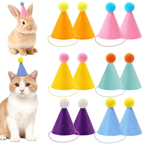 Ferizzia 12 peças mini gorros de festa em cores macias, chapéus de festa para pelúcias, chapéus de festa com cono, boné ajustável para peluches, para bonecas, cães, gato