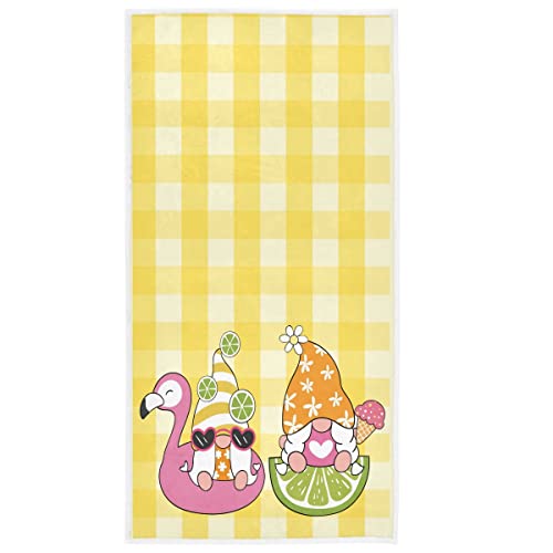 Summer Gnomes Hand Bath Towel Pink Flamingo Kiwi Fruits Fingertip Towel Yellow Buffalo Plaid Kitchen Bathroom Shower Towel Set Highly Absorbent Beach Spa Gym Guest Towels 16X30 Inch #TOP28