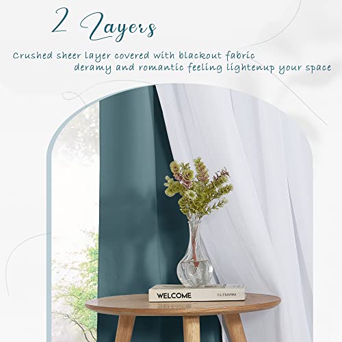 Image of PONY DANCE Nursery Curtains Pink, 52 x 84 inches, Slateblue, 2 Panels | Curtains for Bedroom Decor Aesthetic Cute Double Layer with Sheer Overlay Windows Covering