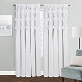 Homechoice Decor White Blackout Drapes - Handmade Ruffles & Butterfly Flower Accents Heat Blocking Window Curtain 54' x 84' x 2 Panels - Thermal Insulated, Soundproof & Light Reducing Curtains (LQ-37)