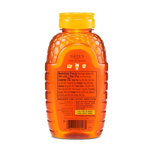 Image of Nate's Lemon Honey for Drinks - Made with 100% Pure Honey and Lemon - 12 oz Squeeze Bottle - Great for Iced or Hot Tea, Cocktails, and Mocktails