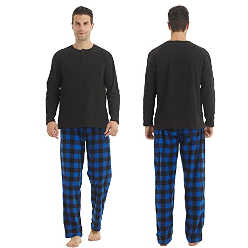YUSHOW Matching Pjs for Couples,Plaid Pajama Set for Women and Men Soft Warm Fleece Shirt and Pants Sleepwear Set3