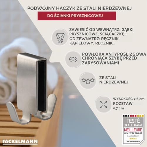 Fackelmann Tecno Haczyk na Ściankę Prysznicową, Srebrny, 12 x 3,5 x 4,6 cm