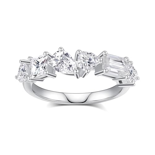 Moissanite Rings for Women,D Color VVS1 Moissanite Eternity Rings for Women 18K White Gold Plated 925 Sterling Silver Wedding Band Ring for Women