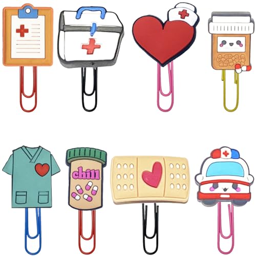 COYUN 8 clipes de papel bonitos, marcadores coloridos de notas, clipes de papel com temas médicos para o dia da enfermeira, dia do médico, presente para crianças no escritório