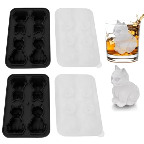 Molde para cubos de hielo forma gato 3D silicona 2 piezas miniatura 1