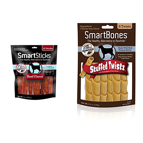Smartbones Smartsticks, Treat Your Dog To A Rawhide-Free Chew Made With Real Meat And Vegetables & Stuffed Twistz With Peanut Butter, Rawhide-Free Chews For Dogs Stuffed With Pork Flavor, 6 Twistz #TOP20