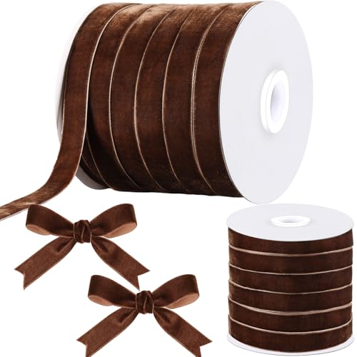 Chuangdi Brown Christmas Velvet Ribbon Bow Decor, 5/8 Inch, 30 Yard