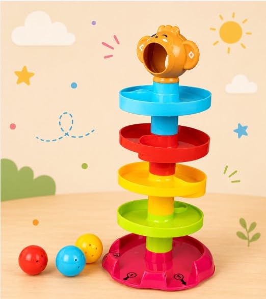 Colorful Roll Ball Tower Track Toy for Babies and Toddlers, Multi-Level Spiral Ball Drop Learning Toy, Early Development Activity Game, Multicolor-image-6