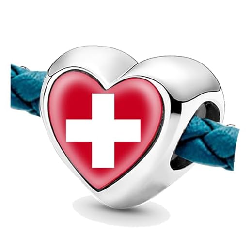 Jycycem Schweiz Flagge Perlen für Armbänder der Silber Charms für Frauen DIY Charme Perle Schmuck Geschenke für Mädchen, Schweizer Herz Perlen für Schmuckherstellung Anhänger