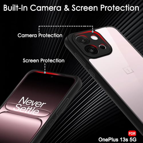 Image of TheGiftKart Hybrid Shockproof Back Cover Case for OnePlus 13s 5G | Camera Protection Module | Hard Back Cover for OnePlus 13s 5G (PC & TPU, Transparent Clear Back, Black Sides)