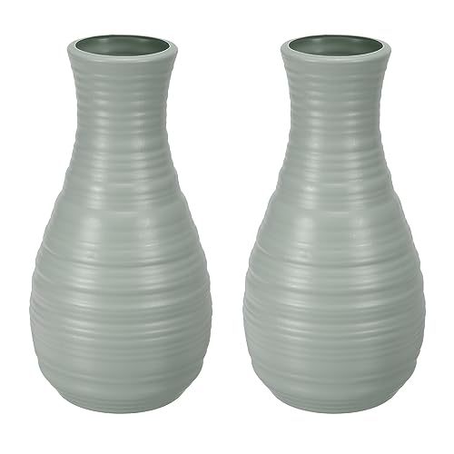 PATIKIL Flower Vase, 2 Pack Plastic Vase for Flowers Ceramic Look Table Centerpieces for Home Room Decor Green