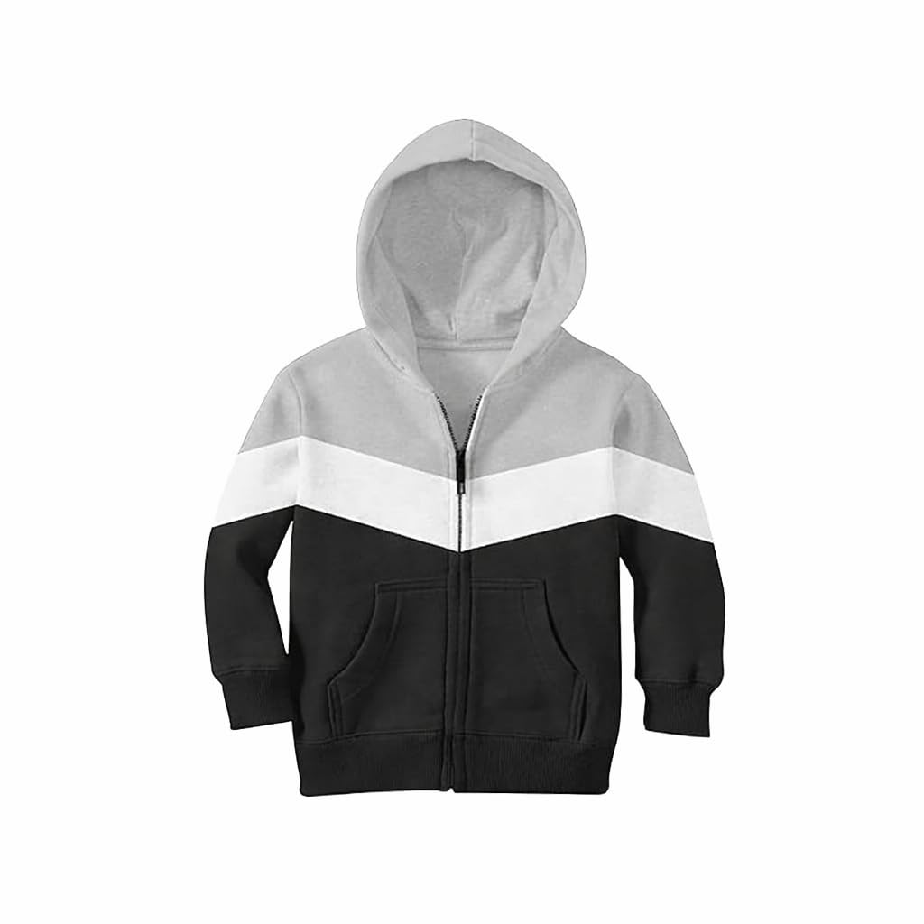 FUNKY MONKEY Unisex Kids Designer V Shaped Zipper Colour Block Hoodies. 280 GSM Fleece Cotton Hoodie for Boys and Girls-image-7