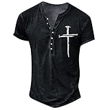 WENKOMG1 Men's Skull Graphic Y2K T-Shirt Short Sleeve Goth Tops Spring/Summer Loose Henley Shirts Quarter-Button Hip Hop Pullover Fashion V-Neck Sweatshirt Vintage Streetwear(C-Multicolor,Large)