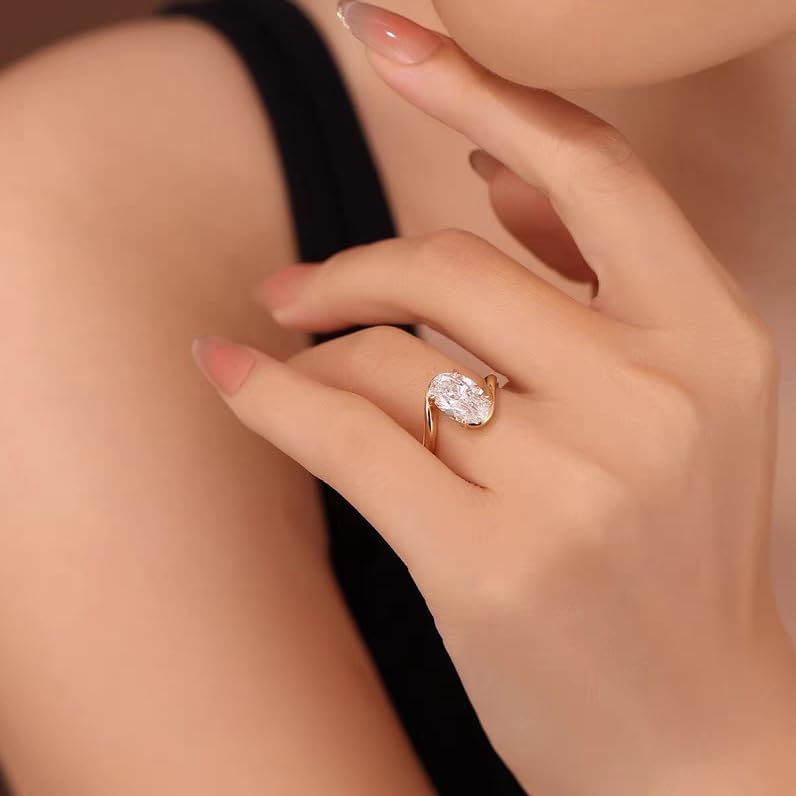 2ct Oval Cut Solitaire Engagement Ring for Women, 14K Gold Plated Twisted Band Engagement Ring, Lab Created Diamond Promise Ring AAA Cubic Zirconia Rings Minimalist Wedding Band, Dainty Jewelry Gift