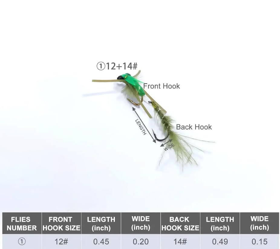 Pack of 8 Fly Fishing Flies Lure Hand Tied Dry/Wet Flies Double Hook Set 12#14# with Box Trout Bass Steelhead Salmon