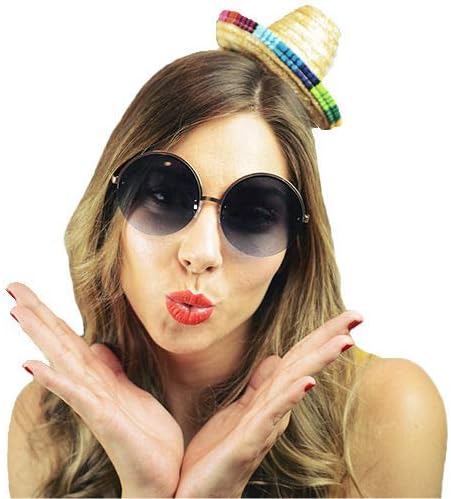 AMZBY 3 PCs Cinco De Mayo Fiesta Fabric and Straw Sombrero Headbands Party Costume for Fun Fiesta Hat Party Supplies, Mexican Theme Decorations for Carnivals Festivals Party Favors